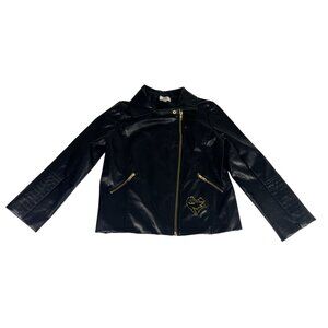 D-Signed Disney Descendants Faux Leather Moto Jacket Girls L Black Embroidered